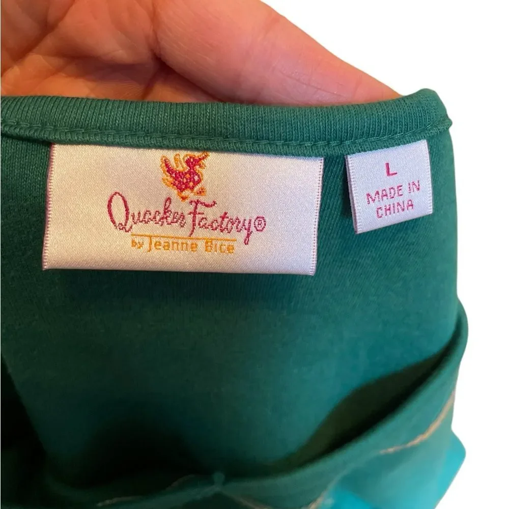 Quacker Factory Green Christmas Tree Sweater V Neck Long Sleeve Womens Large